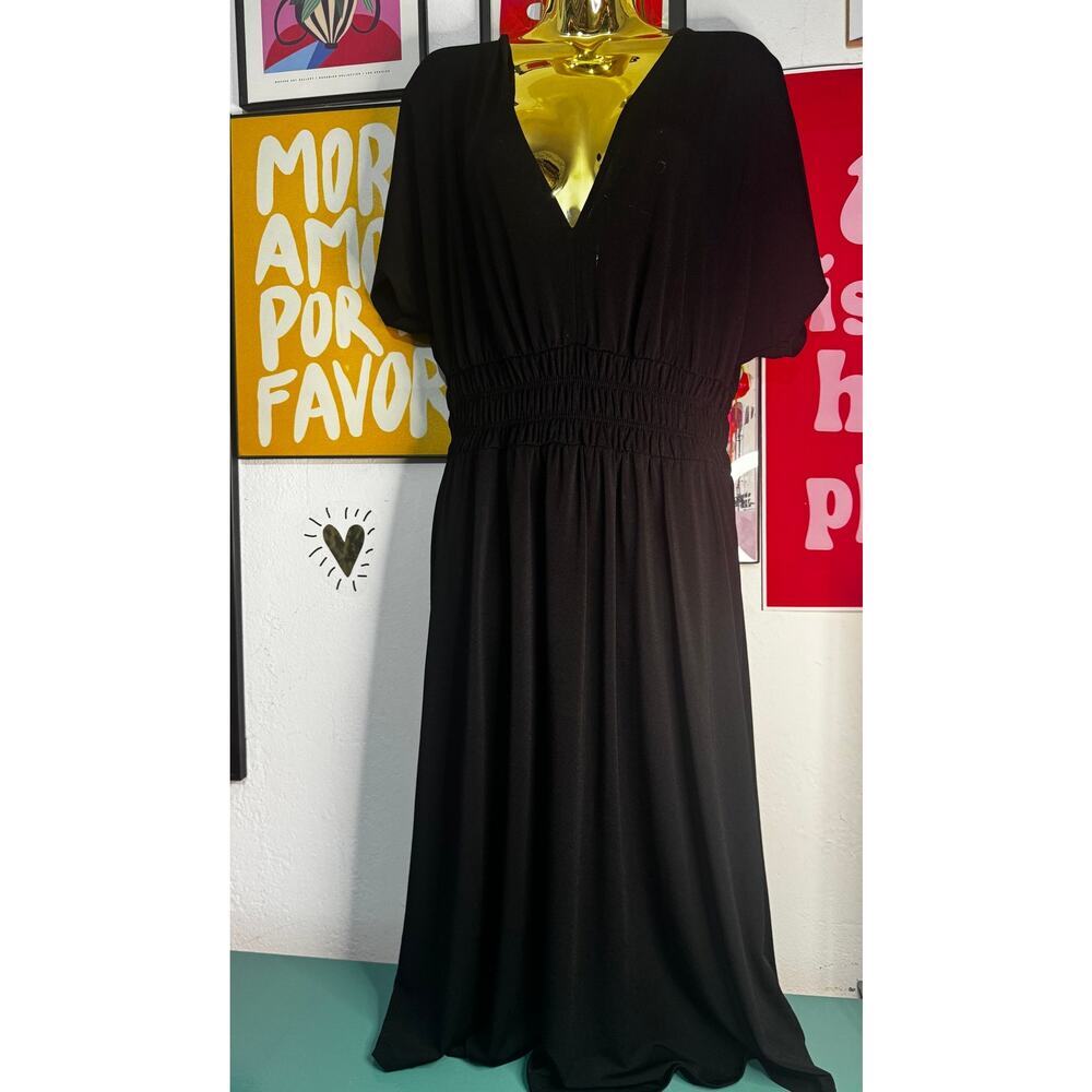 Zara DeepV Neck Black Midi Dress